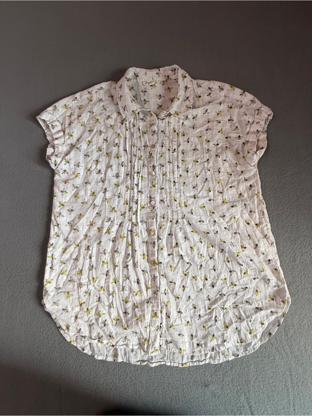 Jane and Delancey White Button-Up Pintuck Blouse with Yellow Floral Print